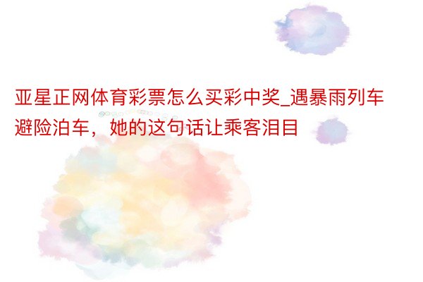 亚星正网体育彩票怎么买彩中奖_遇暴雨列车避险泊车，她的这句话让乘客泪目