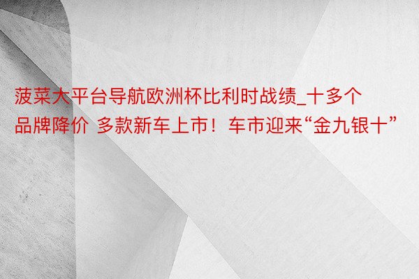 菠菜大平台导航欧洲杯比利时战绩_十多个品牌降价 多款新车上市！车市迎来“金九银十”